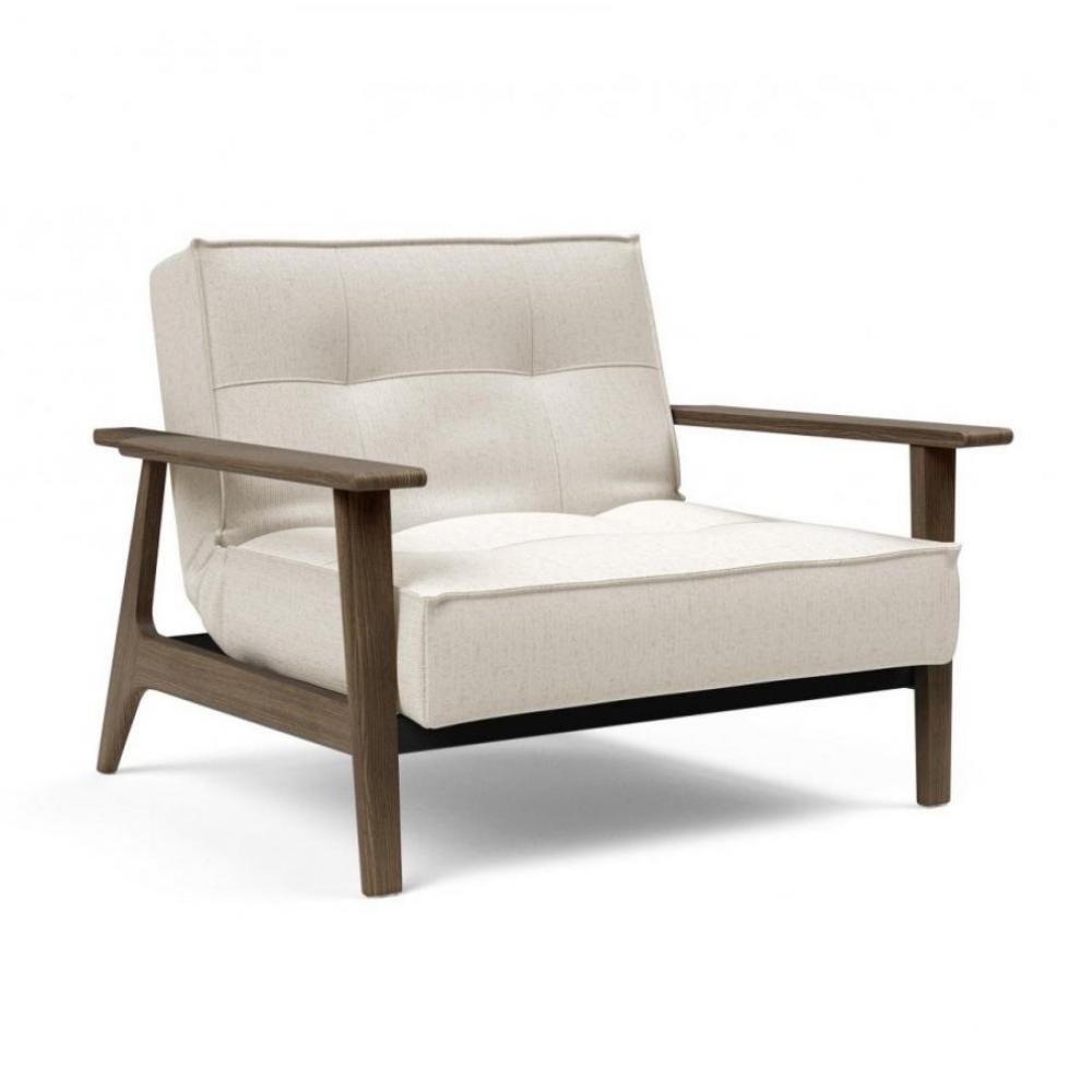 INNOVATION LIVING  Fauteuil design SPLITBACK FREJ 531 - Bouclé Off White convertible lit 90*115 cm accoudoirs chêne fumé